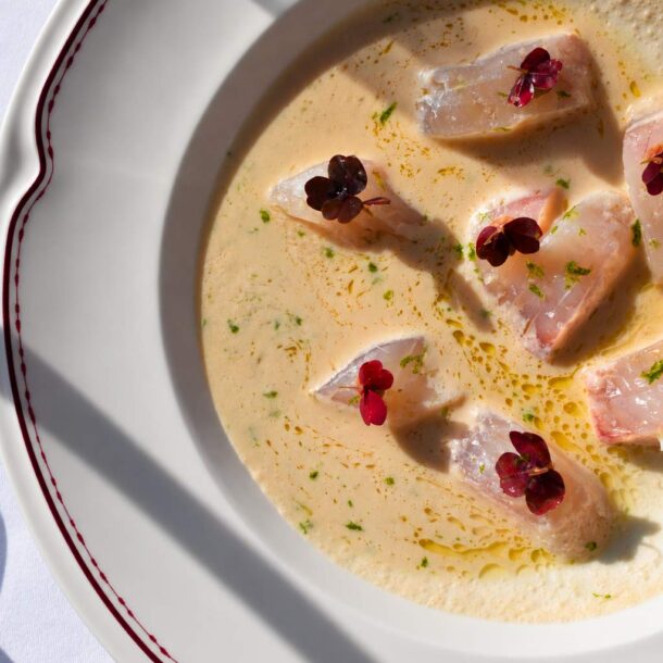 Ceviche dressé à l'assiette au restaurant La Vieille Fontaine à Maisons-Laffitte